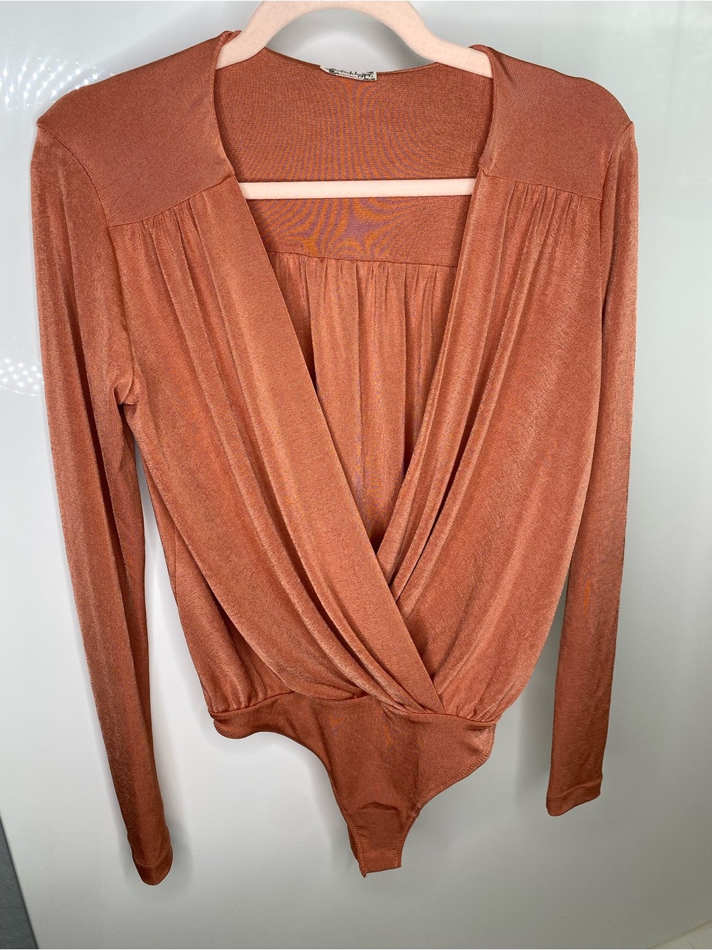 Free People Rust Orange Long-Sleeve Wrap Bodysuit